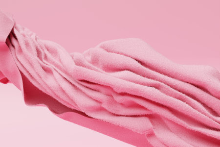 3D illustration of the pink carbon fabric design element. Close up of the cloth material flyingの写真素材