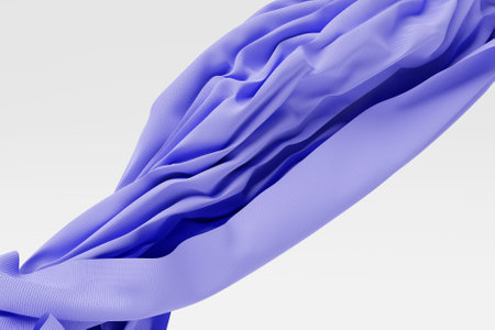 3d illustration of purple glowing color lines. red cloth line on white isolated backgroundの写真素材
