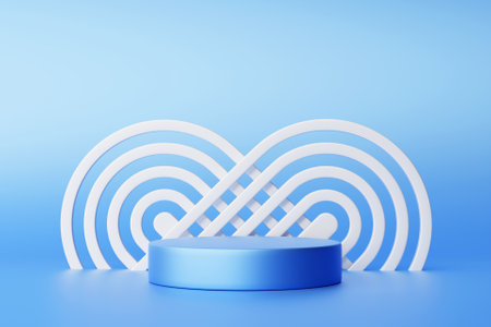 3d illustration of a blue circle podium stand on the background of a geometric composition. 3d rendering. minimalism geometry backgroundの写真素材