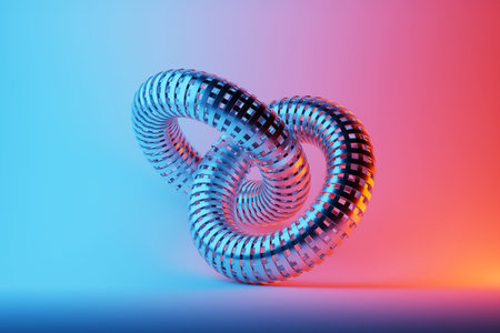 3d illustration.Set of metallic toruses on monocrome background, pattern. Geometry background