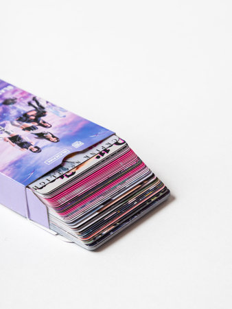 Novosibirsk, Russia - April 08, 2023: photo cards of popular South Korean band Black Pink. kpop merchandise for fansのeditorial素材
