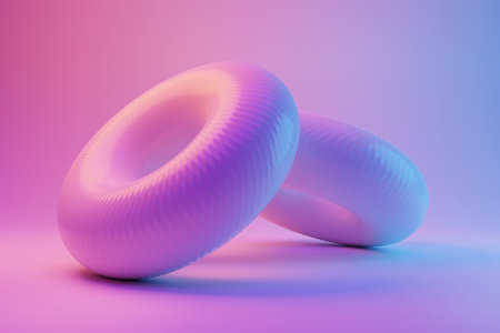 3d illustration.Set of metallic toruses on monocrome background, pattern. Geometry backgroundの写真素材