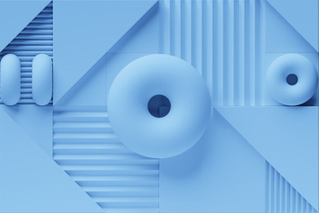 Abstract geometric simple shape. Blue torus in a realistic texture on a geometric background, 3D renderingの写真素材