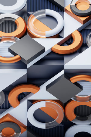3d rendering of realistic composition primitives. Abstract theme for trendy designs. Spheres, torus,...