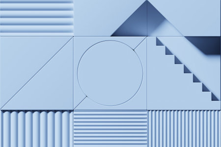 3d illustration of different rows of blue squares .Set of cubes on monocrome background, pattern. Geometry backgroundの写真素材