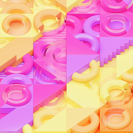 3D background with colorful geometric shapes. 3d render of a realistic composition of primitives....