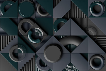 3d rendering of realistic composition primitives. Abstract theme for trendy designs. Spheres, torus,...