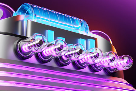 Technical design with a variety of luminous elements. Abstract 3D illustration