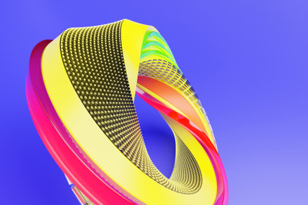 3D illustration of a colorful crystal torus. Fantastic cell.Simple geometric shapesの写真素材