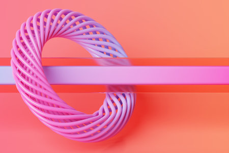 3D colorful illustration of a search bar with blue torus on a pink background. The concept of communication via the Internet, social networks, chat, video, news, messages, websiteの写真素材