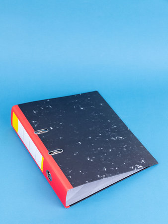 Plastic office folder on blue background. Office Folder Templateの写真素材