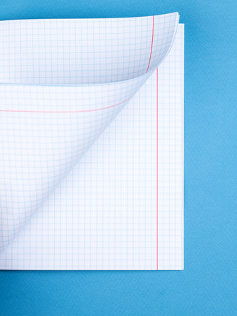 Grid paper copybook. Light white background on the topic of school, study and learning. Rough textured surface with cellulose fibers. close-upの写真素材