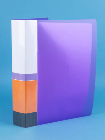 Purple office folder on blue background. Office Folder Template
