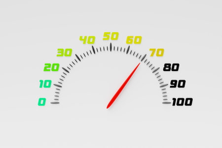 3D illustration close-up black panel of a car, digital bright speedometer in a sporty style on a white isolated backgroundの写真素材