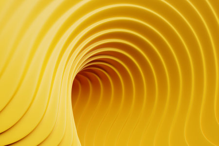 3D illustration yellow stripes in the form of wave waves, futuristic background.の写真素材