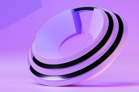 3D illustration of a purple crystal torus. Fantastic cell.Simple geometric shapesの写真素材