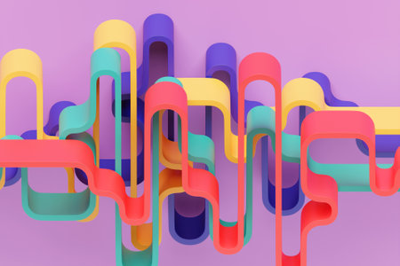 3d illustration of geometric colorful wave surface. Pattern of simple geometric shapesの写真素材