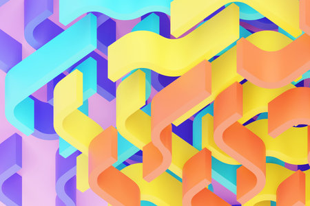 3d illustration of a colorful geometric lines, stripes similar to waves . Futuristic shape, abstract...