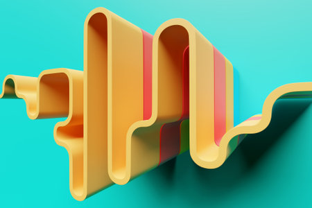 3d illustration of a colorful geometric lines, stripes similar to waves . Futuristic shape, abstract modeling.の写真素材