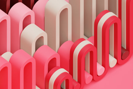 3d illustration of a colorful stripe. Geometric stripes similar to waves. Abstract glowing crossing lines patternの写真素材