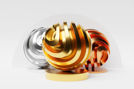 3D illustration volumetric colorful sphere layers on a white background. Ball pattern. Technology...