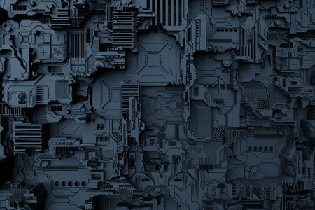 3d illustration of a realistic model of a robot or blue cyber armor. Close-up equipment for mining...