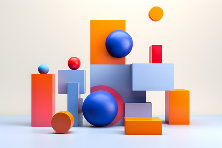 3D geometric shapes. Realistic rendering design. Abstract colored minimalistic composition.の素材