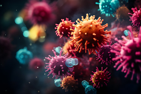 close-up of bacteria and viruses under a microscope,3d illustration of scientific concepts, generate AIの素材