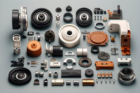 Various auto parts, minimal scene, 3d render, generate AIの素材