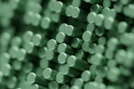 3d illustration of a abstract background, many green cylinders. Geometric structure. 3D visualization. Minimalism geometry backgroundの写真素材