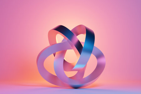 3d 3D illustration, pink illusion isometric abstract shapes colorful shapes intertwinedの写真素材