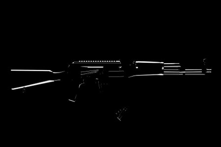 3d illustration of a black machine gun weapon isolated on a black background. Concept design of a high-tech weaponの写真素材