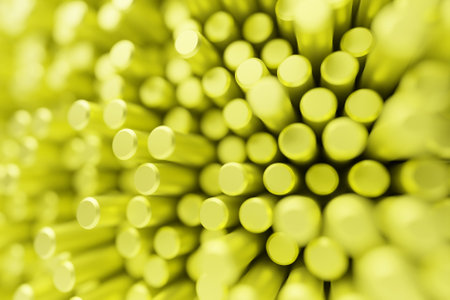3d illustration of yellow cylinders. Geometry backgroundの写真素材