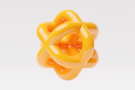 3D illustration, yellow illusion, isometric abstract shapes, colorful shapes intertwined