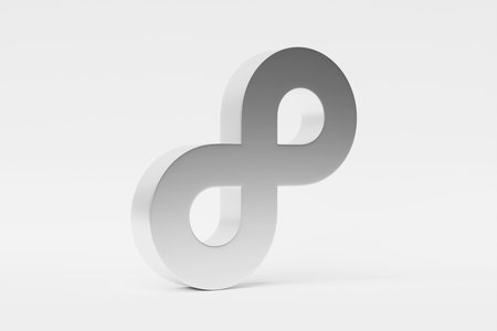 3D illustration of a white volumetric infinity sign on a monochrome backgroundの写真素材