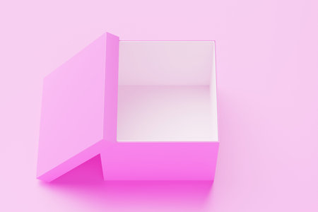 Realistic top view of a pink box. Open white cube mockup. Square container template, 3d illustration