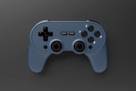 3d blue gamepad, joystick controller, entertainment gameplay symbol. 3d render illustrationの写真素材