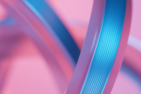 Abstract gradient and geometric stripes pattern. Linear pink and blue pattern, 3D illustration.の写真素材