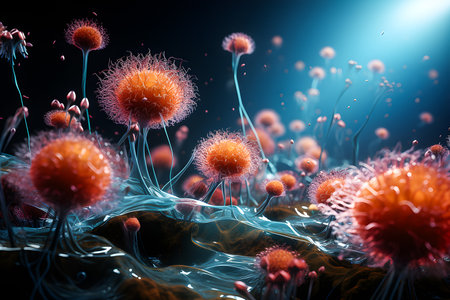close-up of bacteria and viruses under a microscope,3d illustration of scientific concepts, generate AIの素材