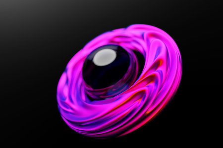 3D illustration of a pink wave volumetric torus. Fantastic cell. Simple geometric shapesの写真素材