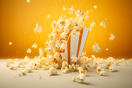 Close-up of a funny popcorn, movie advertisement illustration, movie date, generate AIの素材