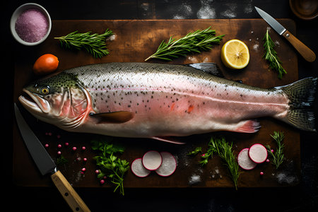 close up of the fresh fish trout, generative aiの素材