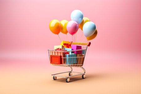 3d illustration online shopping realistic set: basket, delivery, gift, promotion, payment, card, bonus, discounts, generative aiの素材