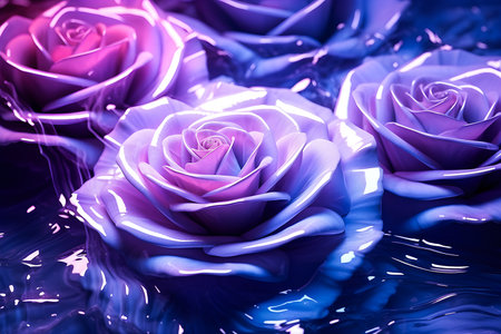 Aqua texture with purple rose flower, surface of ripples, transparent, , shadows, generative aiの素材