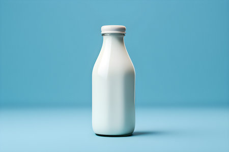Bottle of milk on blue background, 3d illustration, generate aiの素材
