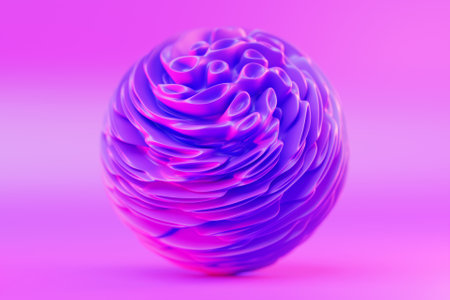 3d wavy fluorescent purple sphere. Abstract shapes. iridescent glossy waves. 3d illustration.の写真素材