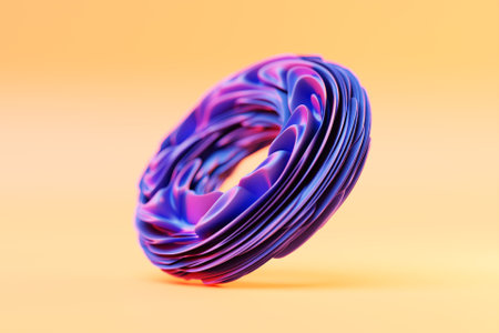 3D illustration of a purple wave volumetric torus. Fantastic cell. Simple geometric shapesの写真素材