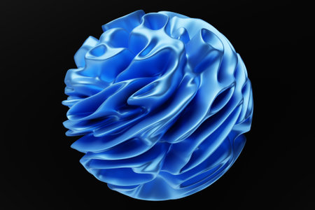 3D illustration of a blue sphere with many faces and holes on a white background. Cyber ball sphereの写真素材