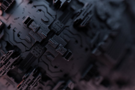 3D illustration of the Close up of the gray cyber armor. Abstract Graphics in the style of computer games.の写真素材