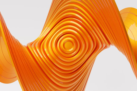 3d illustration of a orange shapes. 3D illustration, neon illusion isometric abstract shapes colorful shapes intertwinedの写真素材